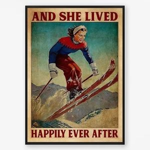 Vintage Ski Poster Wall Decor Framed 12x18